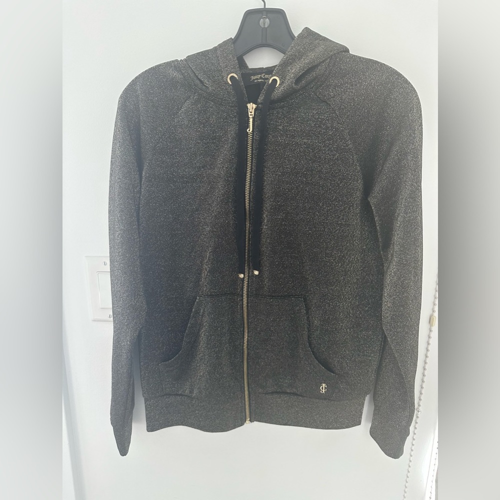 Juicy Couture Sparkly Black and Gold Hoodie. Size: S